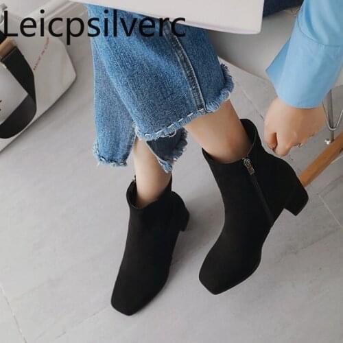 Womens Boot Autumn And Winter fashion new style Square head Thick heel Middle tube womens Martin boots plus size 33-52