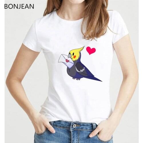 2019 summer tops tshirt women Cockatiel with a letter cartoon print tee shirt femme love heart t-shirt female tumblr clothing