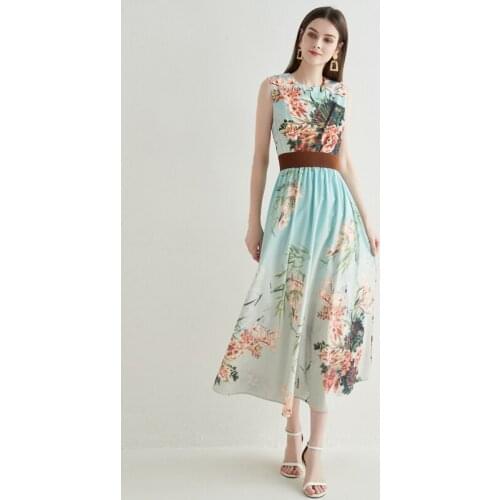 Vintage Women Elegant Tank Long Dress Summer Female Maxi Party Robe Femme Designer High-End Printing A-Line Dresses Vestidos