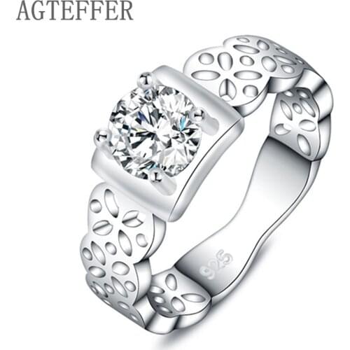AGTEFFER 925 Sterling Silver AAA Zircon Hollow Patter Ring For Women Fashion Wedding Engagement Party Gift Charm Jewelry