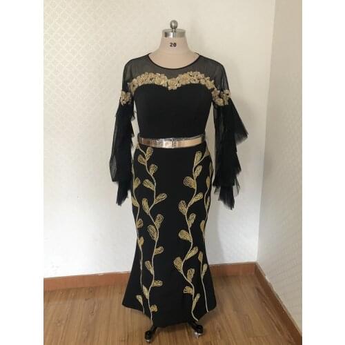 Heavy beads evening gown robe de soir e vestido de fiesta largos de noche long sleeves black evening dresses 2019 XD-103