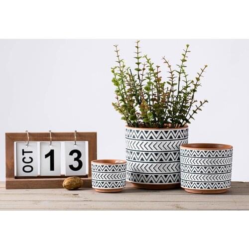 1pc Terracotta Geometric Pattern Flower Pots Breathable Clay Pots Succulents Flowers And Green Plants Ceramic Pot With Hole