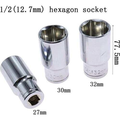 1pc 1/2 Inch 27 30 32mm Six Angle Sleeve Hex Deep Socket Head for Ratchet Wrench Auto Repair Hand Tool