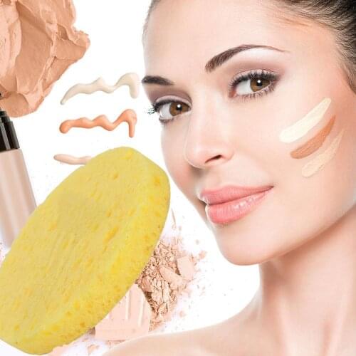 4pcs Natural Wood Round Solid Color Fiber Sponge Compress Cosmetic Puff Facial Washing Sponge Face Care Cleansing Makeup Tools