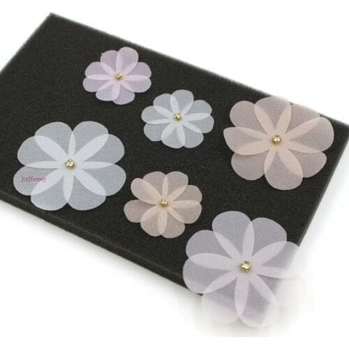 50PCS Double-Layer White Organza Flower Appliques Sheer Chiffon w/ rhinestone for Wedding Party Decoration