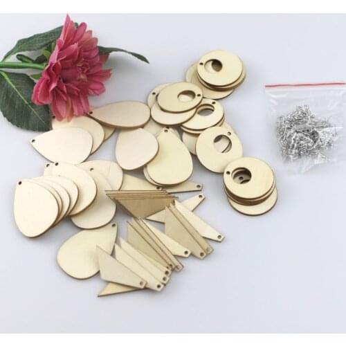 60pcs/set Unfinished Wooden Earring Drop Pendant with Hook Jump Ring DIY Jewelry