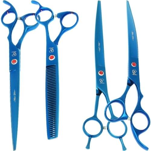 8.0" Pet Straight Curved Cutting Scissors Japan Steel Dogs Grooming Shears 7.5" Cats Fur Thinning Tijeras Pet Accessories B0048A