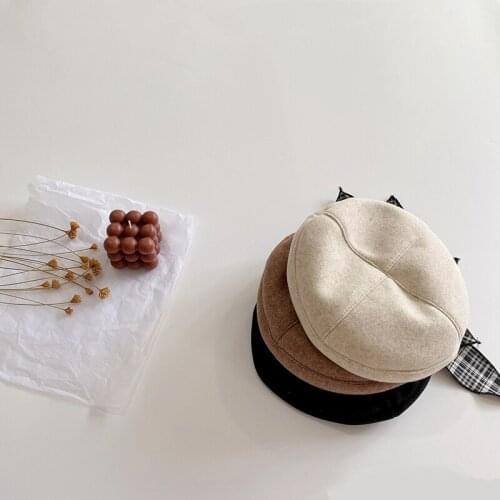 Childrens Winter Hat Bow Ribbon Solid Color Childrens Beret Autumn and Winter Boys and Girls Baby Art Woolen Painter Hat