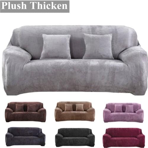 Stretch Velvet Sofa Covers Elastic Plush Sofa Slipcovers Thick Velour Living Room Furniture Protector Couch Covers 1/2/3 Seater
