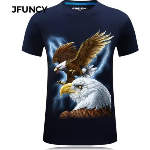 JFUNCY 3D Flying Eagle Print Tshirt Men Graphic T Shirts Summer Short Sleeve Streetwear Male Tee Top Cotton Casual Man Clothing