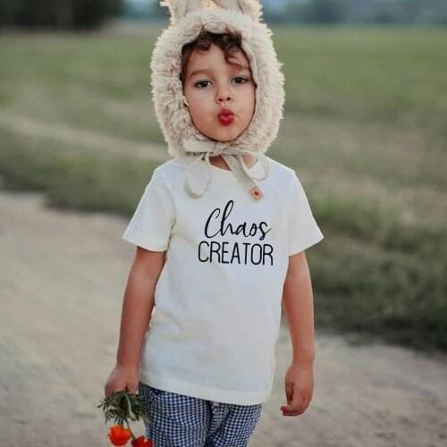 Funny chaos creator letter print cotton t shirt for girls kids tollder baby girl boys casual T shirt graphic tees summer tops