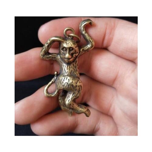 Collectable Chinese Pure Brass Carved animal Zodiac monkey Exquisite Small pendant Statues