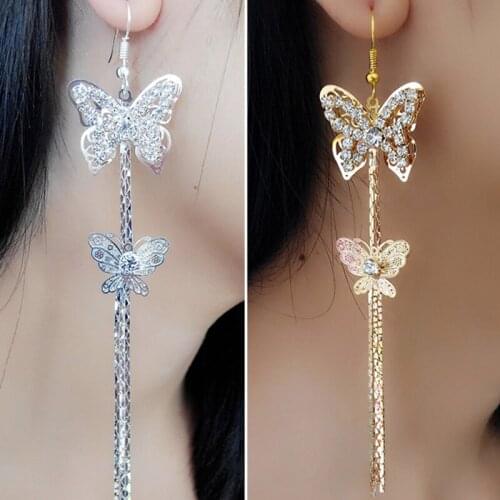 Korean Butterfly Tassel High-End New Temperament Long Earrings Female Jewelry