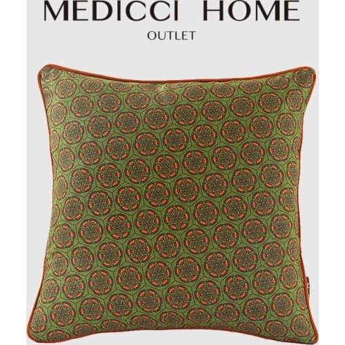 Medicci Home Cushion Cover Retro Chinoiserie Chinese Feature Hexagon Flowers Green Orange Throw Pillow Case Trendy Pretty Decor
