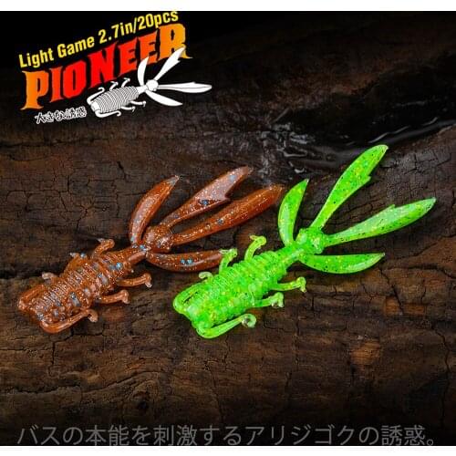 TSURINOYA 2.7in 20pcs Shrimp Soft Bait PIONEER 68mm 2.4g Light Game Worm Silicone Ajing Prawn For Bass Versatility Lure Fishing
