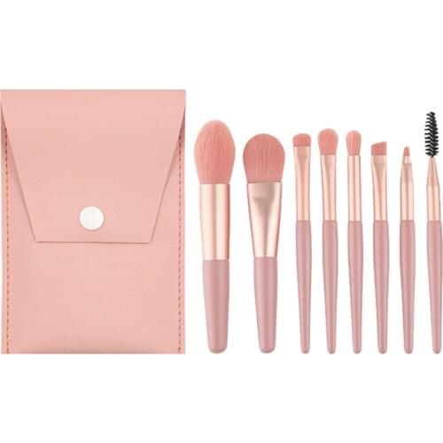Pink 8 Pcs Mini Portable Soft Makeup Brushes Set Eye Shadow Foundation Powder Eyelash Lip Concealer Blush Make Up Brush Set A01