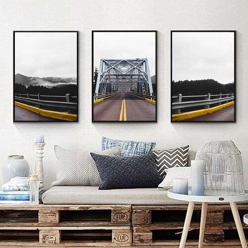 Nordic Canvas Painting Wall Art Poster Home Decor Picture Scenery Living Room Yellow Road Landscape Minimalist Modern Painting