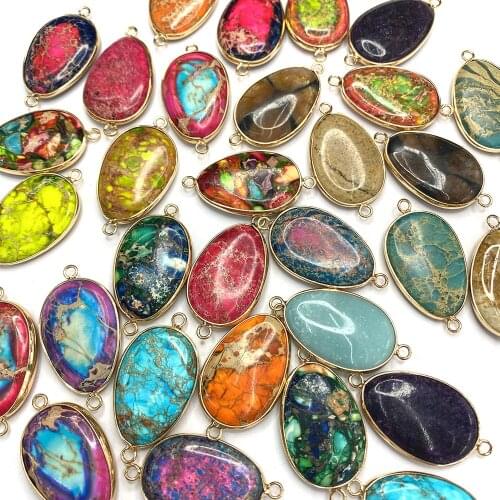 Natural King Stone Double Hole Connector Colorful Stone Healing Stone Color Fashion Pendant Jewelry DIY Bracelet Accessories