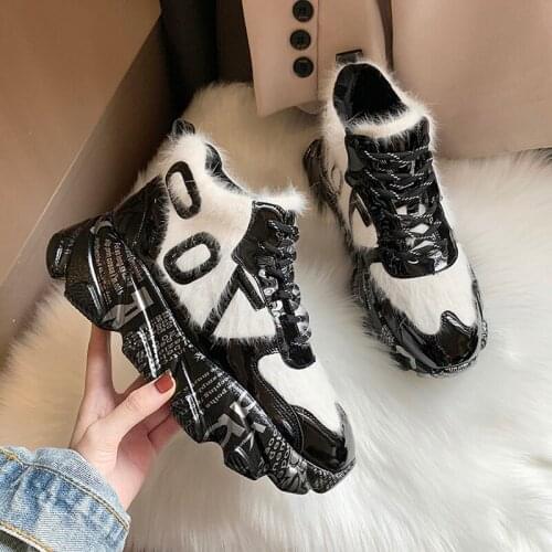 New 2021 Women Casual Sneakers Ladies Platform Shoes Girls Fur Sport Sneakers Female Brand Chunky Sneakers Bottom Shoes Trainers