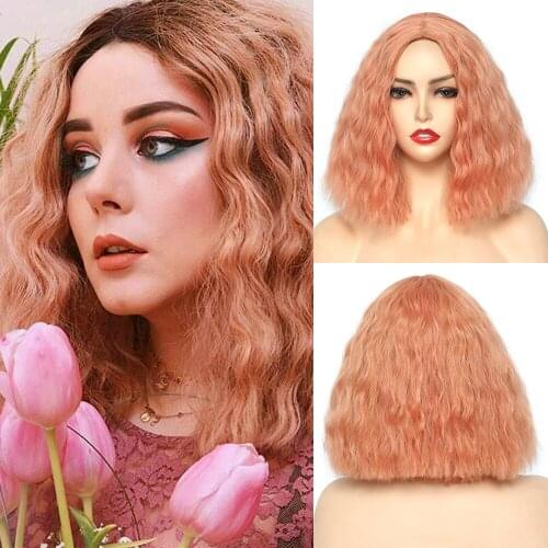 Short Wave Wig Bob Synthetic Hair Blonde Lolita Bob Wig Cosplay Wave Hair Thirteen Colors For Women Heat Resistant Fiber