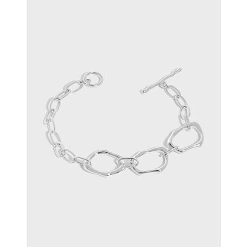 Authentic 925 Sterling silver Irregular Hollow Circle Chain Bracelet Wrist Bar Charms fine Jewelry