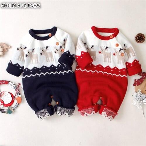 Christmas Baby Clothes Autumn Winter Knitted Baby Romper Deer Newborn Baby Boy Romper Infant Baby Jumpsuit Baby Girl Romper