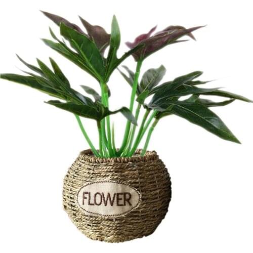 Handmade Straw Braided Hanging Flower Basket Hand-woven Craft Home Decoration Storage Basket Flower Arrangement Planter