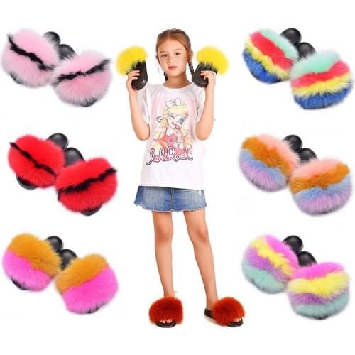 Baby Slippers Fluffy Slippers Baby Girl Slippers Kids Fur Slides Childrens Fox Fur Slippers Summer New Baby Shoes Sandals