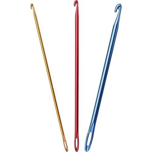 RORGETO 3PCS Afghan Tunisian Aluminum Crochet Hook Weave Knit Tool with An Eye Knitting Needle Craft Yarn DIY 2.75mm 4.0mm 6.0mm