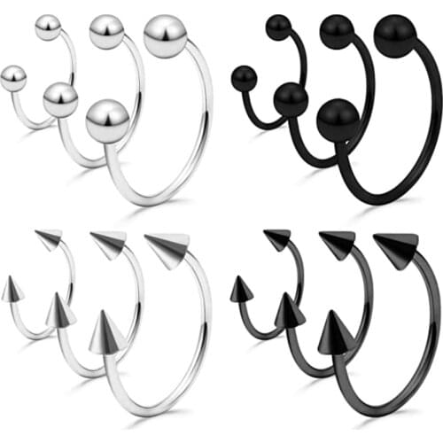 Punk C Shape Steel Nose Ring Horseshoe Lip Ring puncture Hook Clip Earrings Septum No Allergic Body Piercing Jewelry Nose Rings
