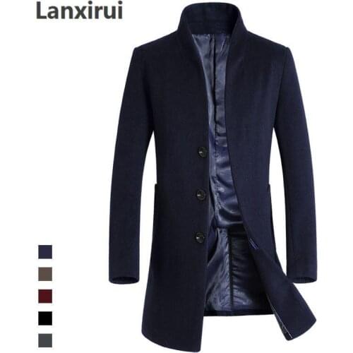 New Winter Men Wool Trench Coat Men Long Trench Slim Fit Overcoat High Quality Men Coats Fashion Trench Outerwear