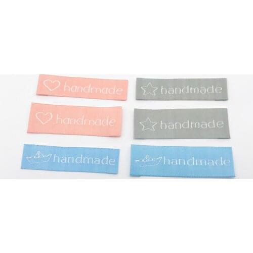 Stock Hand Made Woven Labels With Heart For Clothing Bags Shoes Handmade Fabric Labels For Sewing Tags 100Pcs/Lots Free Shipping