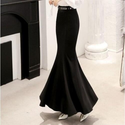 Women Long Skirts High Waist Vintage Office Lady Mermaid Skirt Ruffle Plus Size Fishtail Saias Spring Autumn Maxi Skirt K1239