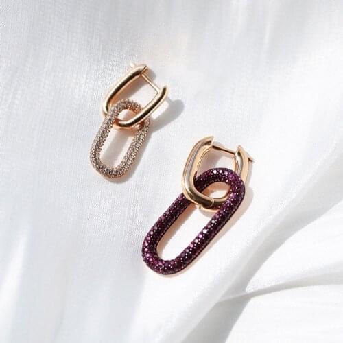 SLJELY One Piece High Quality Pink 925 Sterling Silver White / Burgundy Zirconia Chains Link Earring for Women Fashion Jewelry