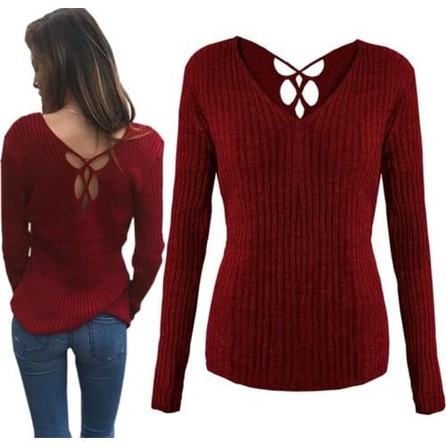 2021 New Sweater Women Autumn Winter Sexy Backless Cross Pullover Jumper Knitting Loose Clothes Fashion Winter Sweater