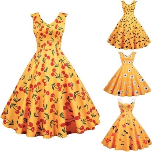 Elegant Women Summer Dress Floral Print Retro Vintage 1950s Casual Party Office Robe Rockabilly Dresses Plus Size Vestido Mujer