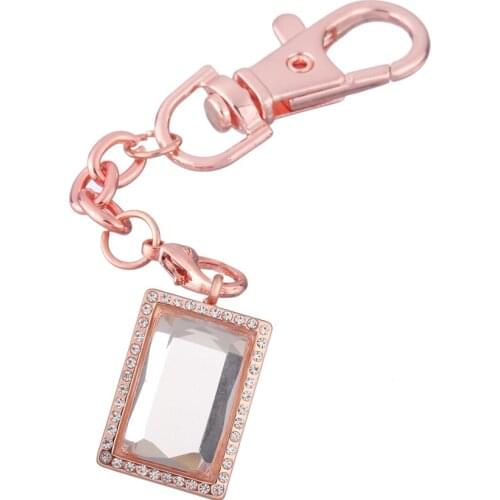 10pcs/lot Rectangle Thick glass crystal stone locket Key Ring Memory Living Magnet Glass Keychains Locket for Floating charms
