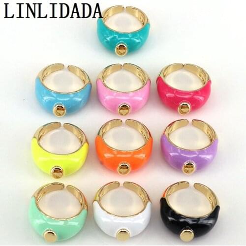 10Pcs Fashion thick jewelry rings color enamel brass rings colorful adjustable open size finger rings for women