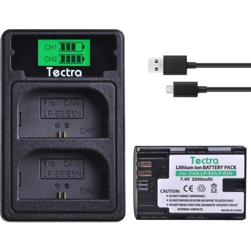1pc 2000mAh LP-E6 LP E6 LP-E6N battery+LCD Dual USB Charger with Type C Port for Canon EOS 5DS 5D Mark II III 6D 7D 60D 70D