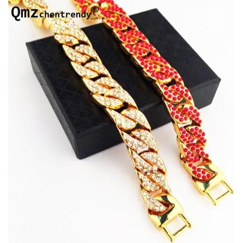 316L Stainless Steel Bling Iced Out Curb Cuban CZ Bracelets Mens Simulated Gemstone Chain Bracelet Boys Bangles Jewelry
