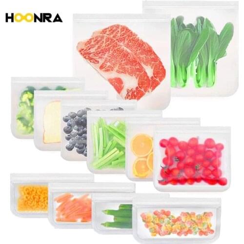 HOONRA 6/12 Pack Reusable Food Storage Bags BPA Free Leak-proof Snacks Bags for Lunch Freezer Fruit FDA Grade Food Storage Bag