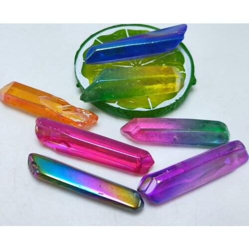Crystal wand Natural aura Quartz wands Titanium coating stone point For Healing seven chakras gift 7pcs