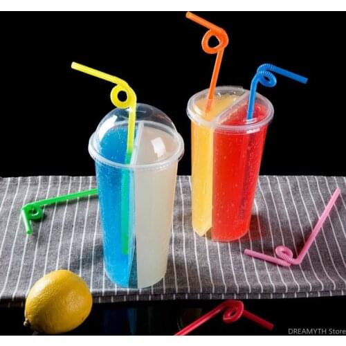700ml Creative Special Thickness Double Grid Disposable Plastic Cup Hot Cold Drink Juice Share cup Couple sharing cup