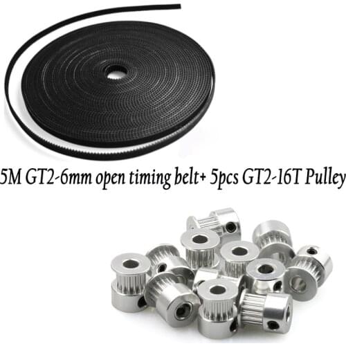 Anet 5pcs gt2 16Teeth Pulley+5Meter GT2-6mm open timing belt fix alumium Bore 5mm for Reprap prusa i3 Mendel 3d printers parts