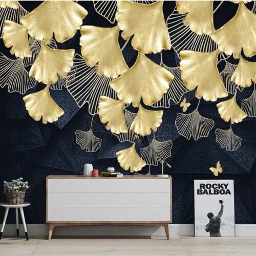 Bacaz Gold Leaf 3d Rose Wallpaper Mural for Living Room TV Background 8D Flower Mural Wall paper Stickers