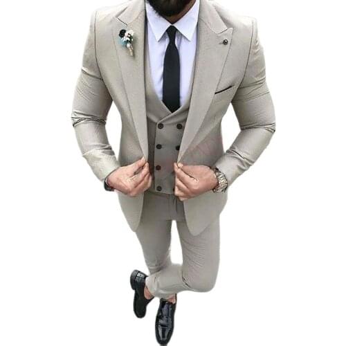 VEIAI 2021 Blazer Designers Fashion Men Suit Slim Fit Prom Wedding Suits for Men Groom Tuxedo Jacket Pants Set White Gray Casual