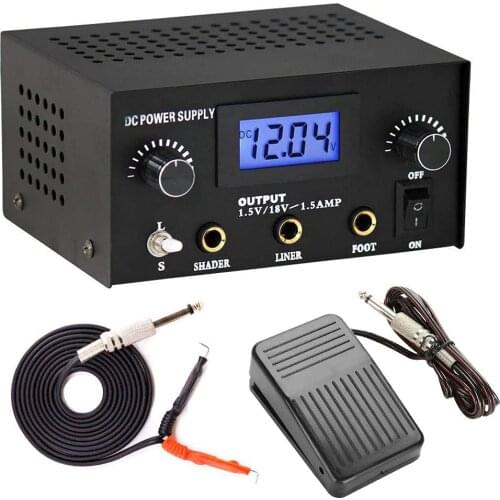 Tattoo Power Supply Kit Dual Digital LCD Display Tattoo Machine Power with Tattoo Foot Pedal Tattoo Clip Cord Tattoo Supplies