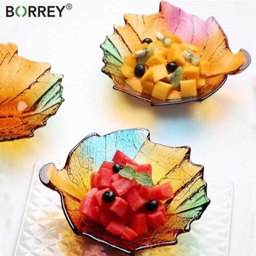 BORREY Glass Food Serving Plate Vinegar Yogurt Fruit Dessert Cake Tray Fruit Salad Bowl Meal Pasta Storage Container Tableware