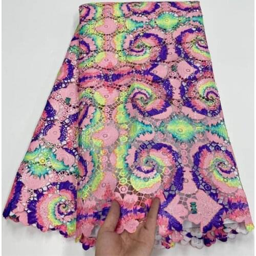Colorful Guipure Lace Fabric African French Lace Fabric Nigerian Sequins Water Soluble Cord Lace Fabric for Wedding Dress NI5369