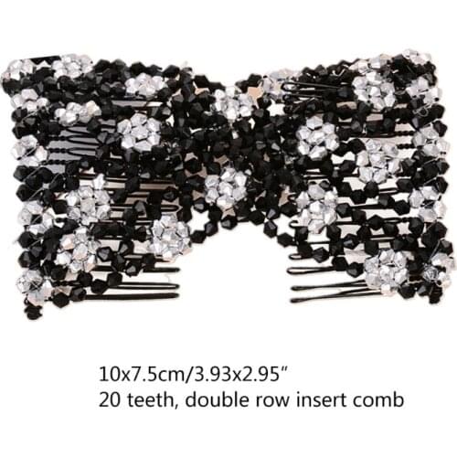 Women Handmade Pearl Beaded Jewelry Magic Hair Side Combs Stetchable Double Clip